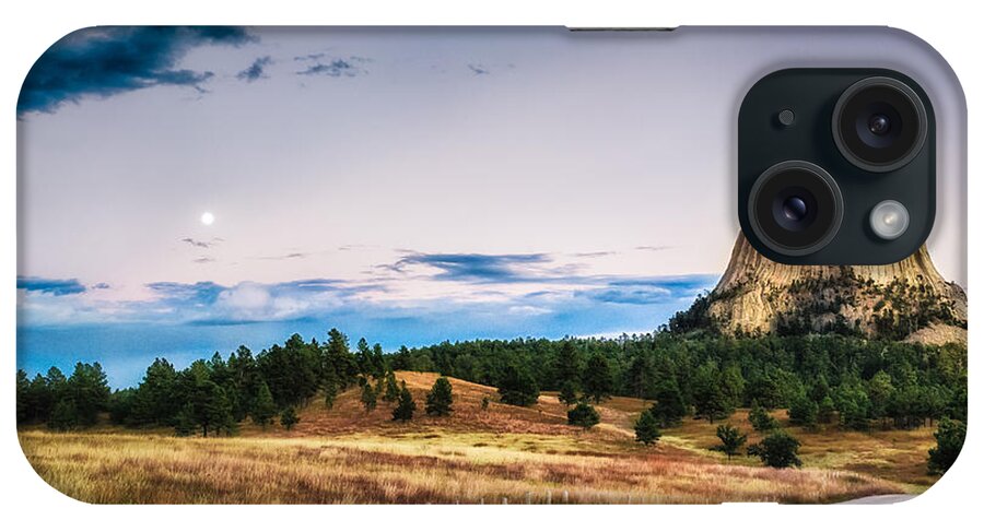 Devils Tower iPhone Case featuring the photograph Devils Tower at Sunset and Moonrise by Sophie Doell