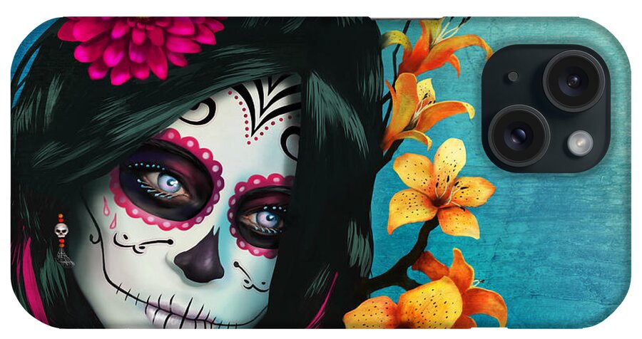 Calavera Digital Art iPhone Case featuring the digital art Dia de los Muertos - Margarita - 10th Anniversary Edition by Kevin Hill