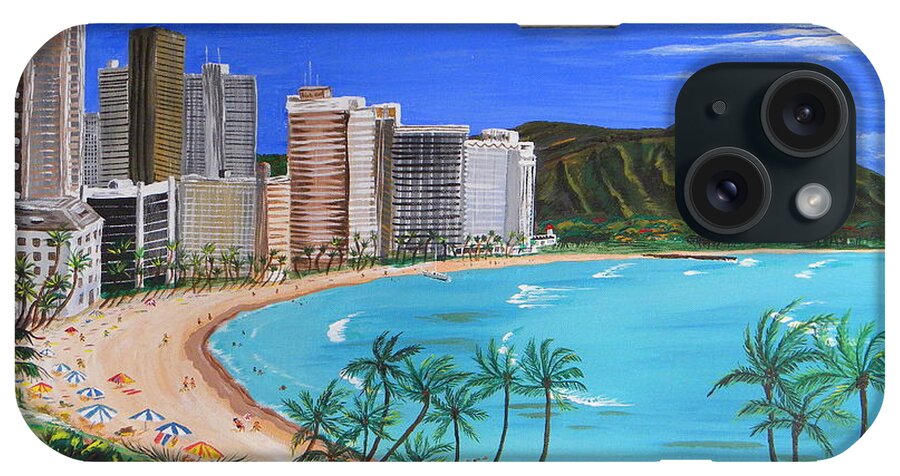 Hawaii iPhone Case featuring the painting Diamond Head and Waikiki Beach by Eric Johansen