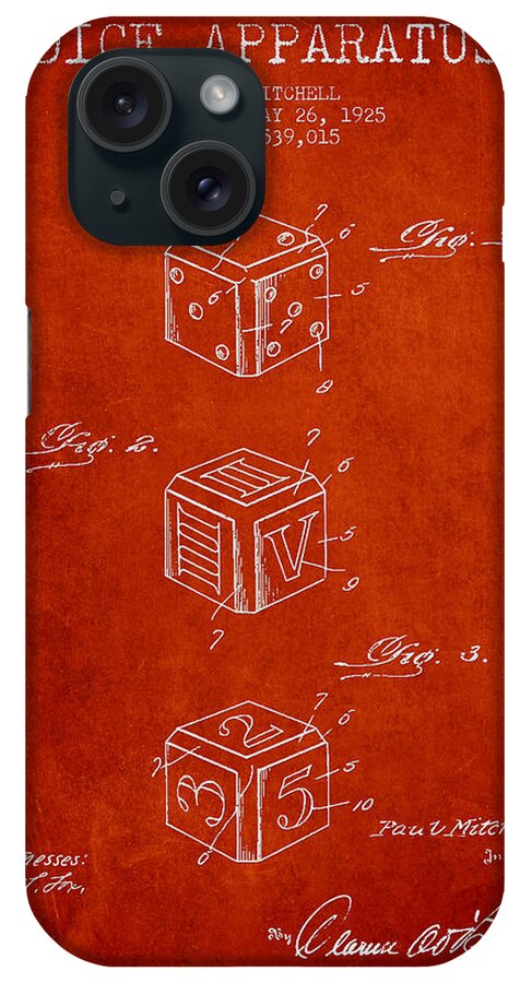 Dice iPhone Case featuring the digital art Dice Apparatus Patent from 1925 - Red by Aged Pixel