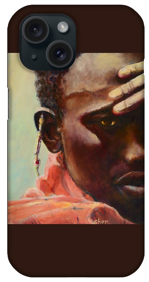 Portrait Of A Maasai Warrior iPhone Case featuring the painting Dignity Maasai Warrior by Sher Nasser Artist