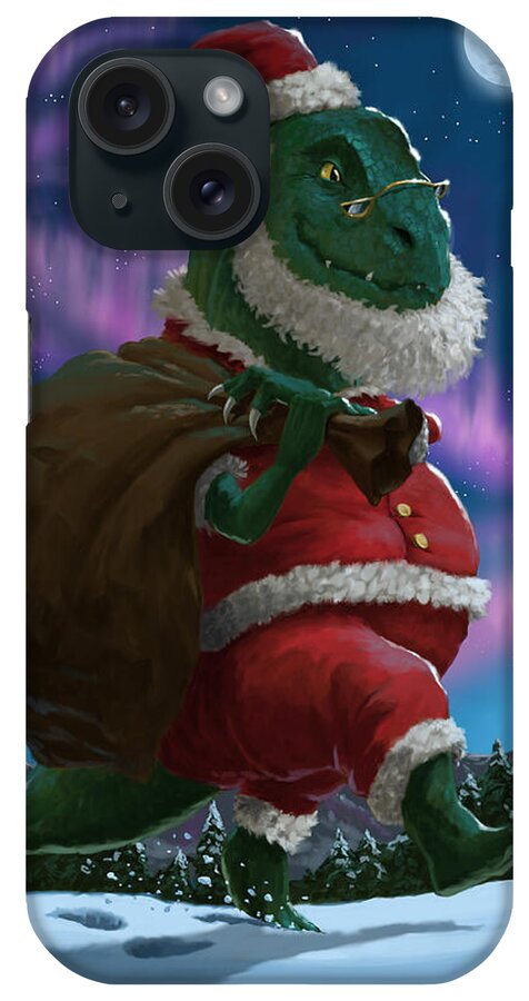 Santa iPhone Case featuring the digital art Dinosaur Christmas Santa out in the snow by Martin Davey