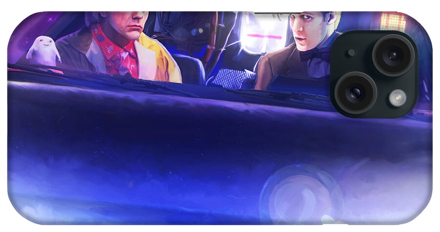 Back The The Future iPhone Case featuring the painting Doc Doctor and the Delorian by Brett Hardin
