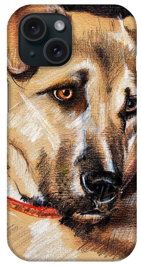 Pastel iPhone Case featuring the drawing Dog portrait drawing by Daliana Pacuraru