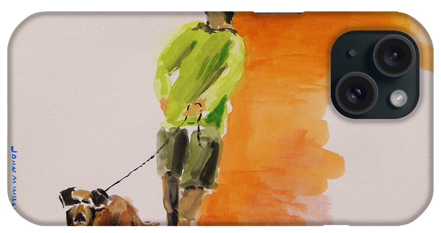 Dog iPhone Case featuring the painting Dog Walker by John Williams
