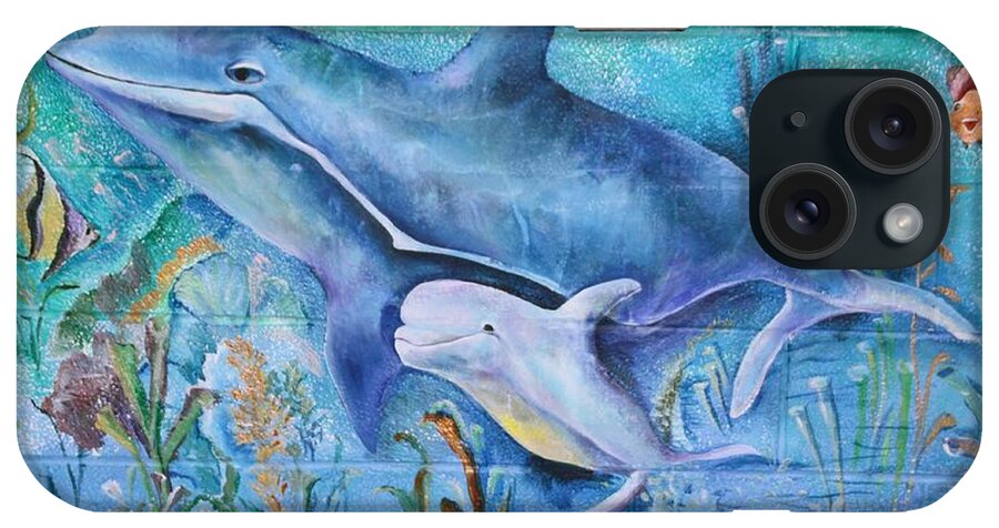 Under Water iPhone Case featuring the painting Dolphins by Virginia Bond