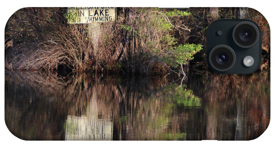 Greenfield Lake M Scene iPhone Case featuring the digital art Don't Feed The Alligators by Phil Mancuso