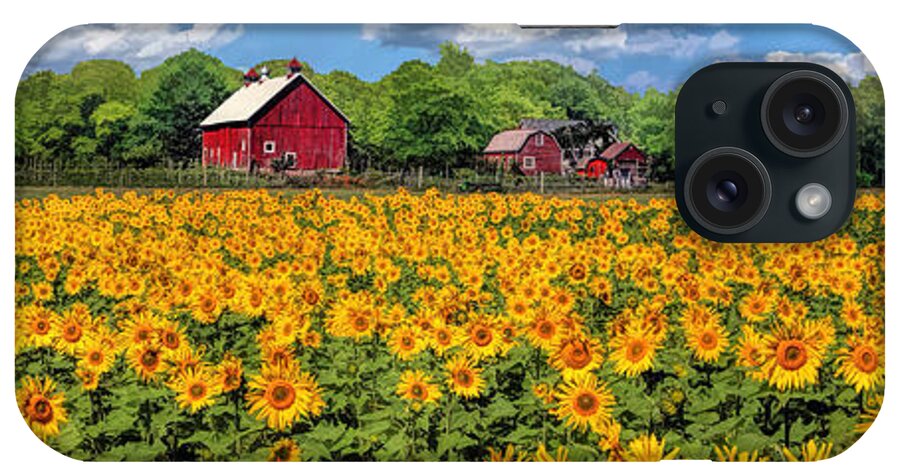 Door County iPhone Case featuring the painting Door County Field of Sunflowers Panorama by Christopher Arndt