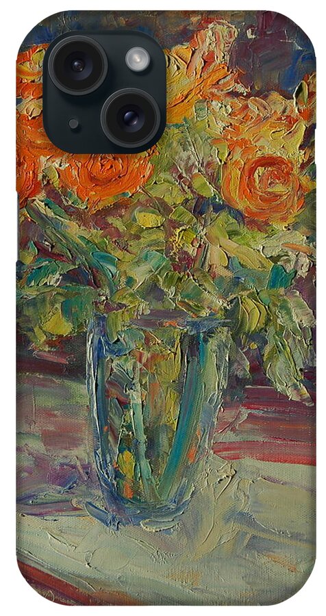 Dozen Orange Roses In A Glass Vase iPhone Case featuring the painting Dozen Orange Roses by Thomas Bertram POOLE