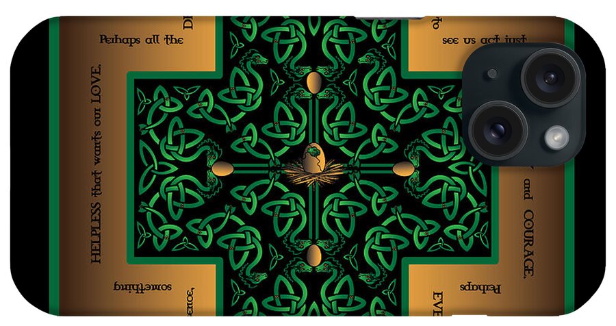Celtic Art iPhone Case featuring the digital art Dragon Egg Celtic Cross by Celtic Artist Angela Dawn MacKay