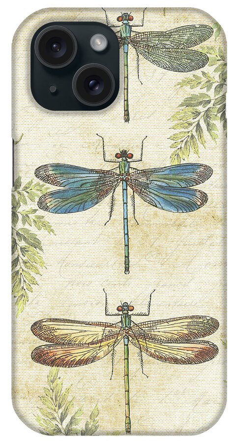 Fern iPhone Case featuring the painting Dragonflies in the Summertime-JP2324 by Jean Plout