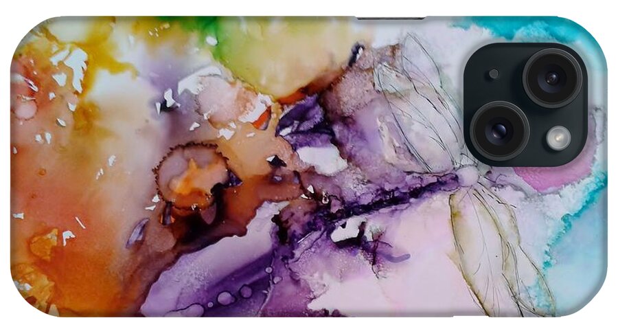 Dragonfly iPhone Case featuring the painting Dragonfly Cosmos by Marcia Breznay