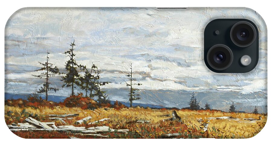 Original Oil Painting By Rob Owen. Landscape Painting iPhone Case featuring the painting Driftwood Meadow by Rob Owen