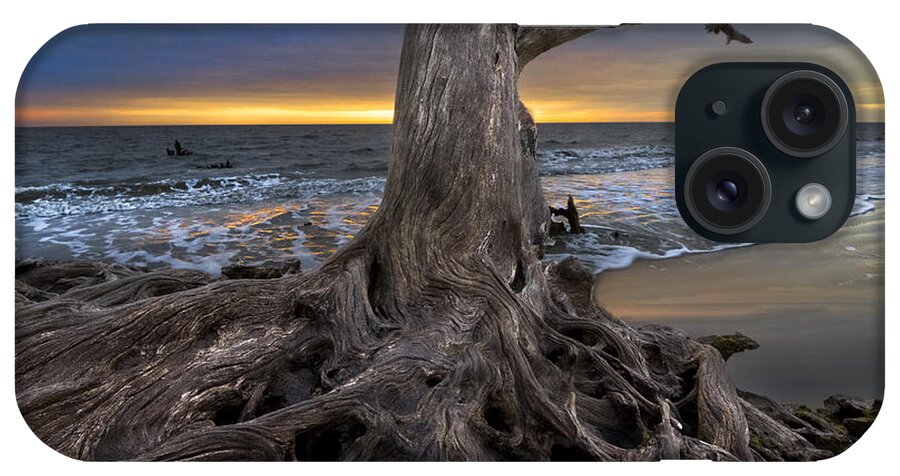 Clouds iPhone Case featuring the photograph Driftwood on Jekyll Island by Debra and Dave Vanderlaan