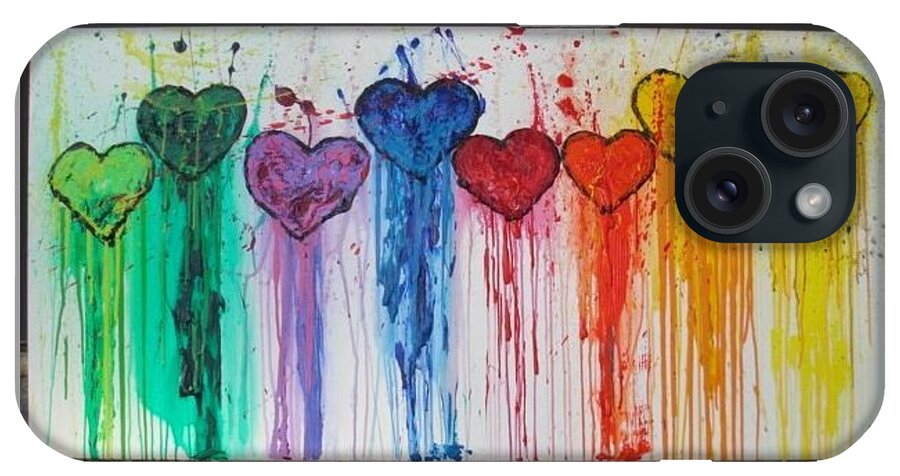 Hearts iPhone Case featuring the painting Dripping Hearts by Maria Iurescia