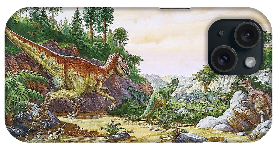 Illustration iPhone Case featuring the photograph Dromaeosaurus Attacking A Herd by Publiphoto