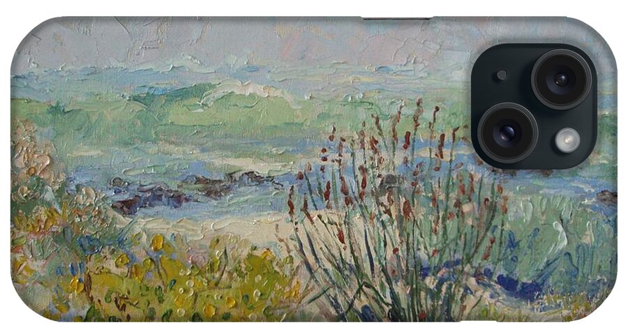 Dark Green Stemmed Rushes iPhone Case featuring the painting Dunes and Restios in Kommetjie by Elinor Fletcher