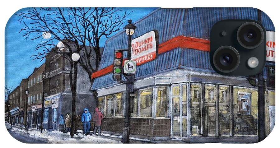 Verdun Paintings iPhone Case featuring the painting Dunkin Donuts Wellington Street Verdun by Reb Frost