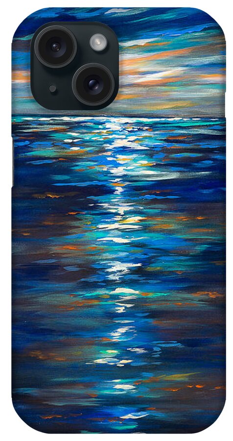 Ocean iPhone Case featuring the painting Dusk on the ocean by Linda Olsen