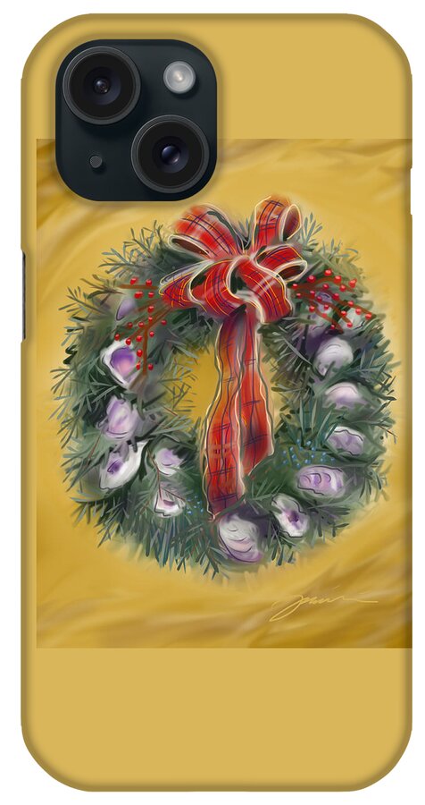 Wreath iPhone Case featuring the painting Duxbury Oyster Wreath by Jean Pacheco Ravinski