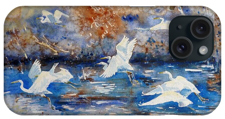 Egrets iPhone Case featuring the painting Egrets by Zaira Dzhaubaeva
