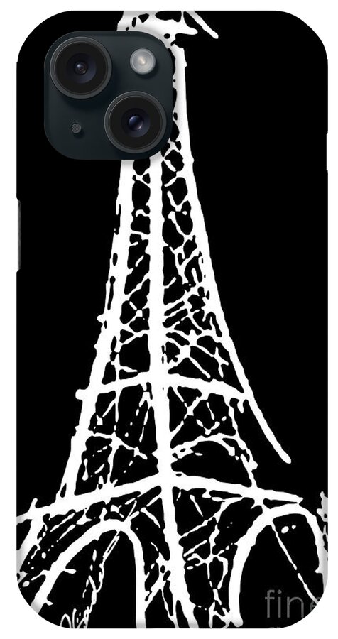 Black And White iPhone Case featuring the painting Eiffel Tower Paris France White on Black by Robyn Saunders