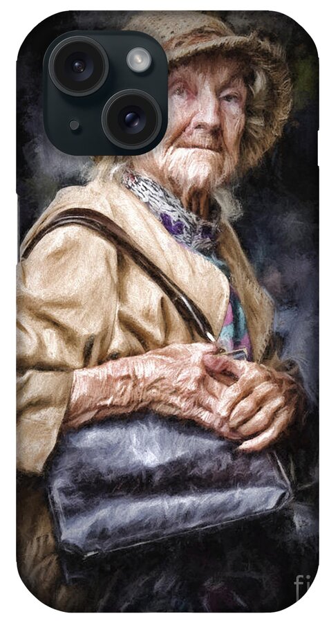 Aged Lady iPhone Case featuring the photograph Elderly lady clutching her bag by Sheila Smart Fine Art Photography