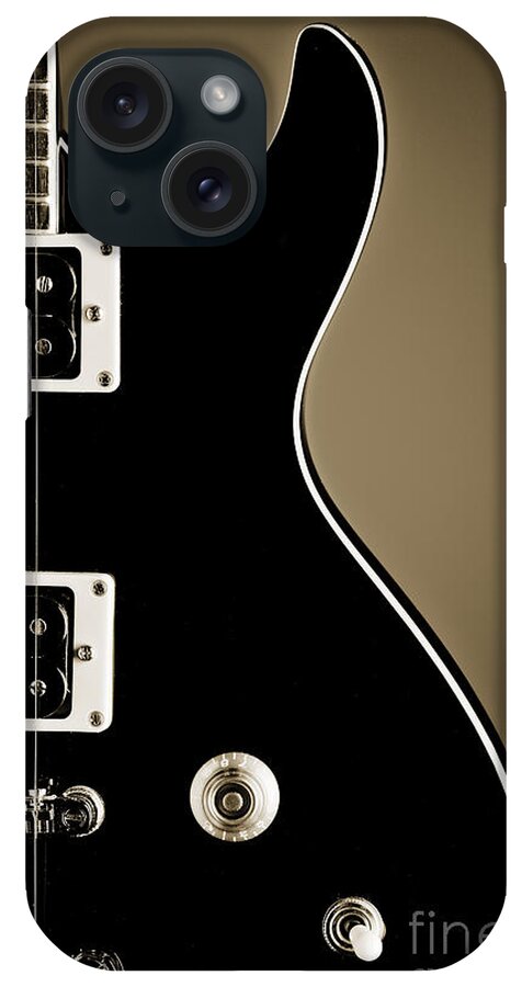 Guitar iPhone Case featuring the photograph Electric Guitar Photograph in Black and White Sepia 3319.01 by M K Miller