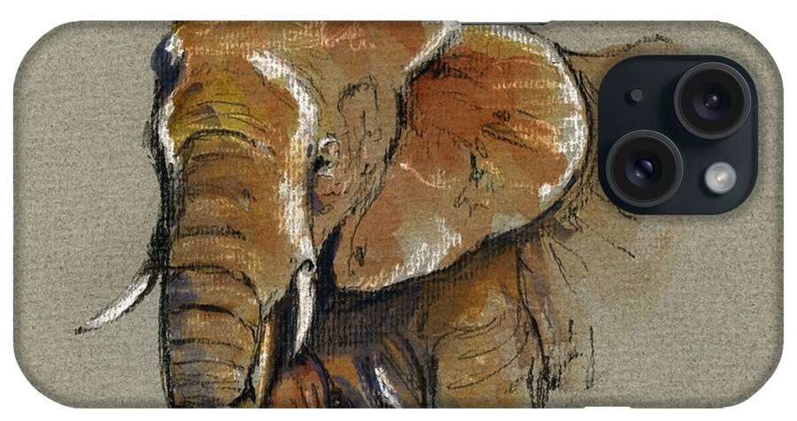 Drawing iPhone Case featuring the painting Elephant head african by Juan Bosco