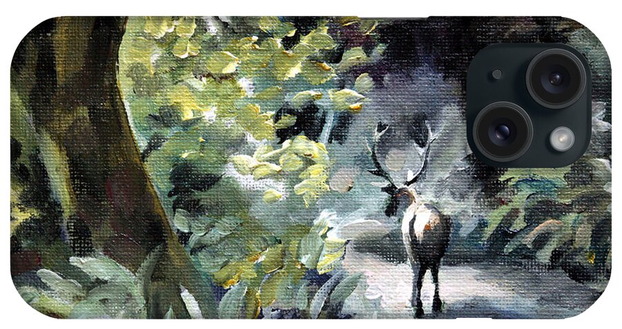 Elk iPhone Case featuring the painting Elk on the Road by Sarah Lynch