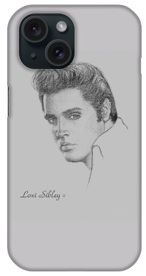 Elvis iPhone Case featuring the drawing Elvis in Charcoal by Loxi Sibley
