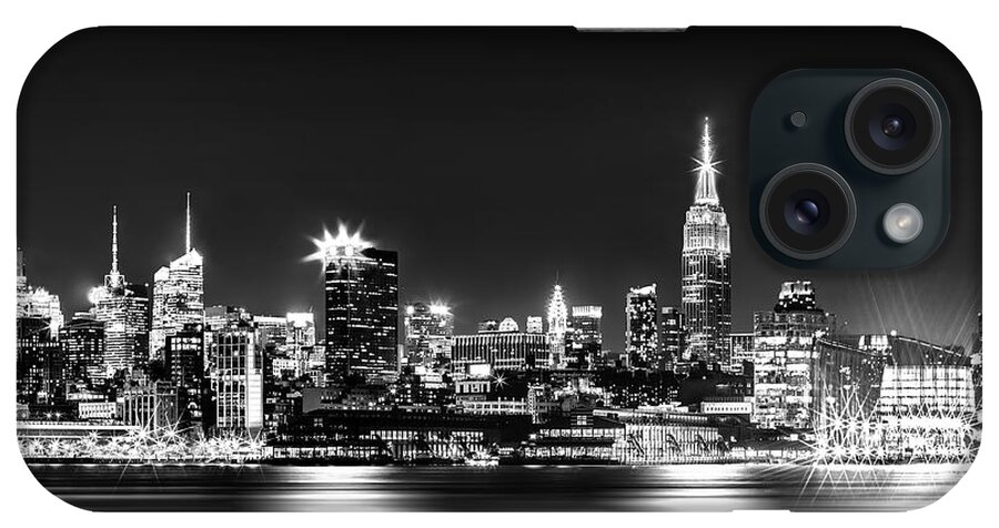 New York City Skyline iPhone Case featuring the photograph Empire State At Night - BW by Az Jackson