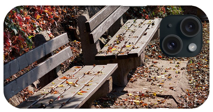 Empty iPhone Case featuring the photograph Empty benches in autumn by Eva-Maria Di Bella