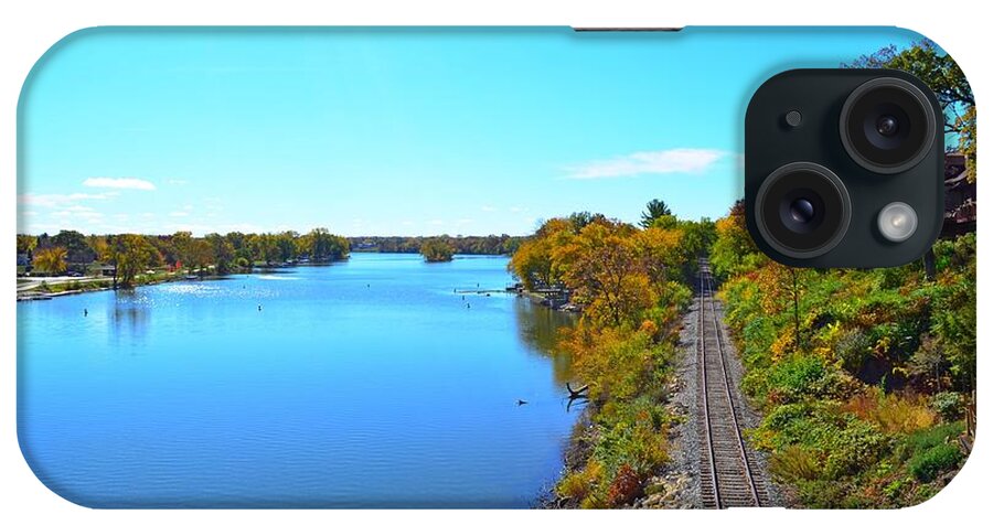 Empty iPhone Case featuring the photograph Empty Train Tracks of Rockford on the Rock River with Fall Colors by Jeff at JSJ Photography