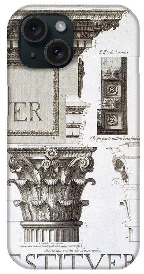 Entablature iPhone Case featuring the drawing Entablature, Capital And Inscription by Antoine Babuty Desgodets