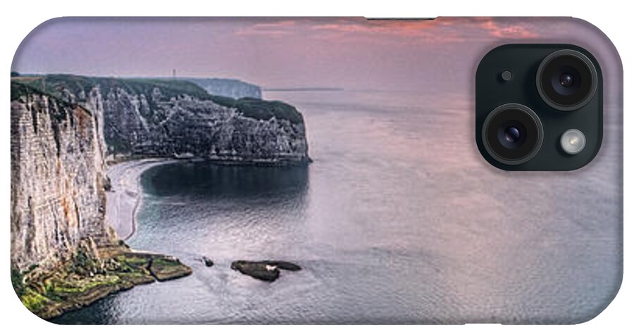 Cliff iPhone Case featuring the photograph Etretat Cliffs sunset panorama by Weston Westmoreland