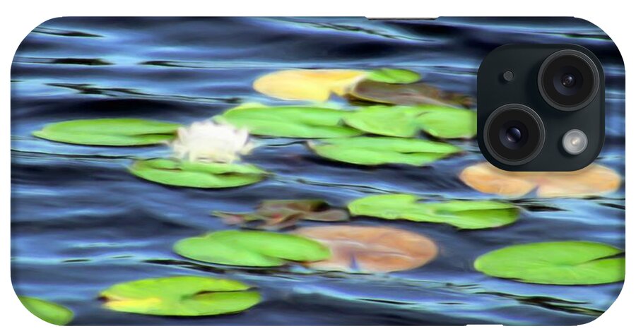Water iPhone Case featuring the painting Evening Lake with Water Lily by Pet Serrano