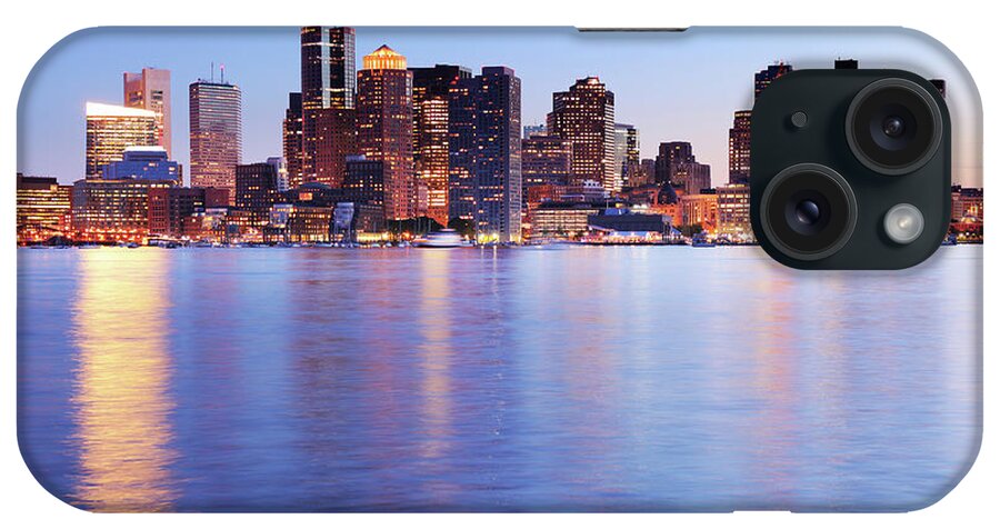 Water's Edge iPhone Case featuring the photograph Evening On Illuminated Boston City by Buzbuzzer