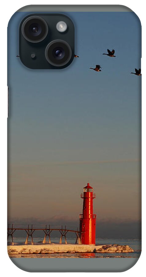 Algoma iPhone Case featuring the photograph Evenings Final Flight Over The Light by Janice Adomeit