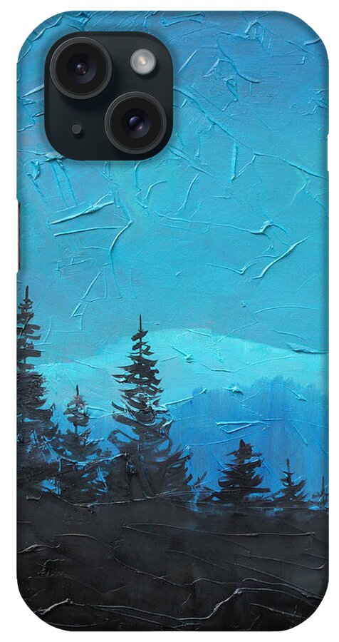 Landscape iPhone Case featuring the painting Evergreen trees by Sergey Bezhinets