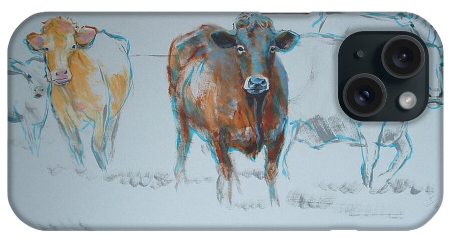 Cows iPhone Case featuring the painting Expressive Cow Painting by Mike Jory