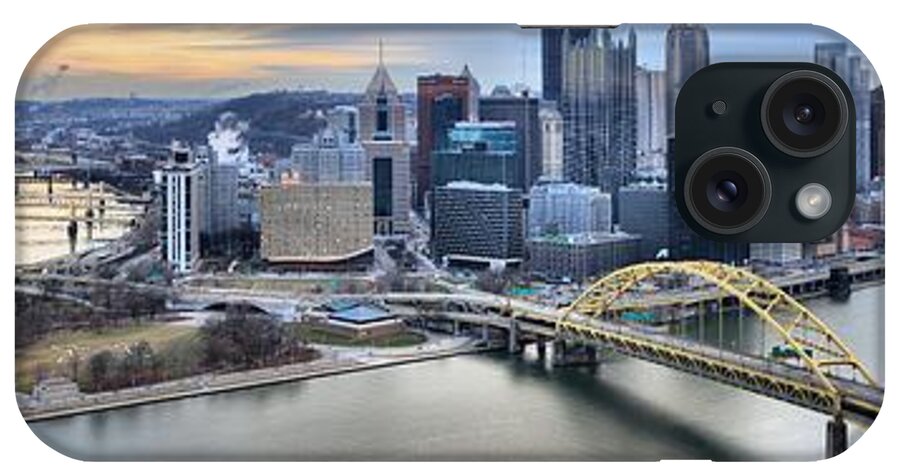 Pittsburgh Skyline iPhone Case featuring the photograph Extra Wide Cloudy Pittsburgh Skyline Panorama by Adam Jewell