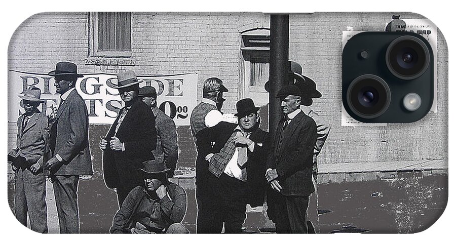Extras Waiting At Street Lamp The Great White Hope Set Globe Arizona 1969 iPhone Case featuring the photograph Extras waiting at street lamp The Great White Hope set Globe Arizona 1969-2013 by David Lee Guss