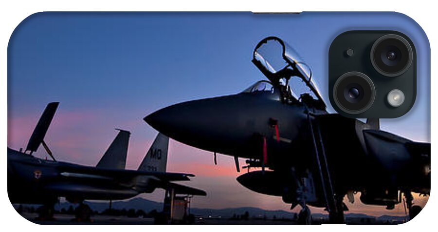 3scape iPhone Case featuring the photograph F-15E Strike Eagles at Dusk by Adam Romanowicz