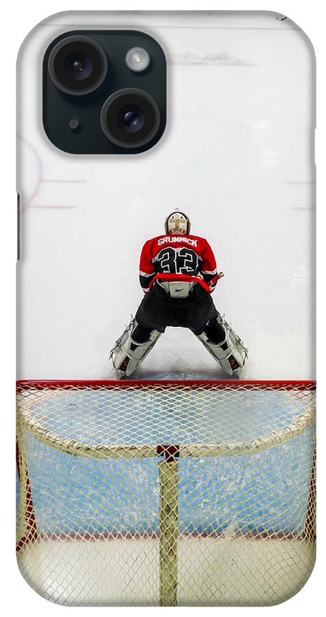 Hockey Goalie Net Crease Goal Score Mask Center Ice Zamboni Sport Sports Ice Hockey Check Fight Wait Prepare Ready Glove Stick Red Blue White Circle Jersey Score Goal Goalie Skate Skates Skater Boot Carve Ice Rink Sheet iPhone Case featuring the photograph Faceoff by Tom Gort