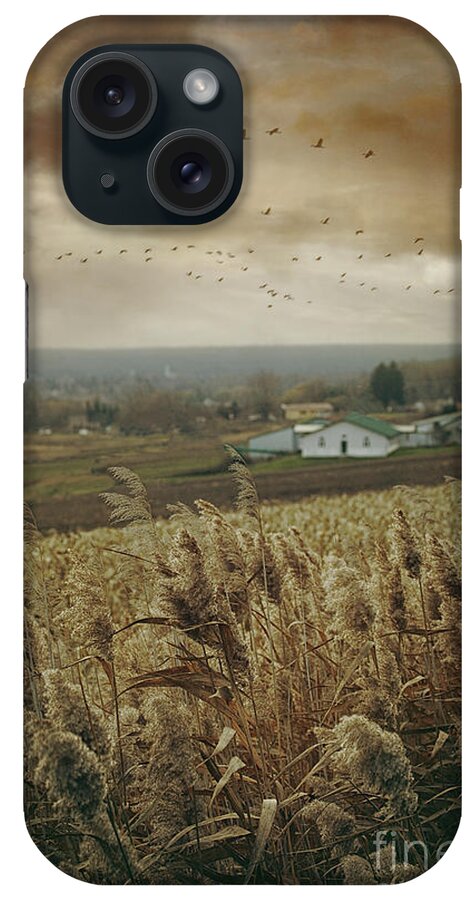 Alone iPhone Case featuring the photograph Fall rural scene of a farm in the valley by Sandra Cunningham