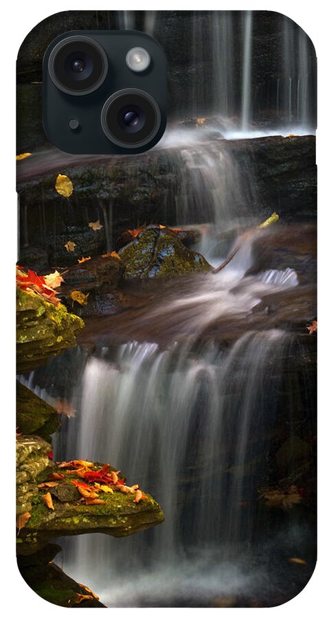Ricketts Glen iPhone Case featuring the photograph Falls and Fall Leaves by Paul W Faust - Impressions of Light