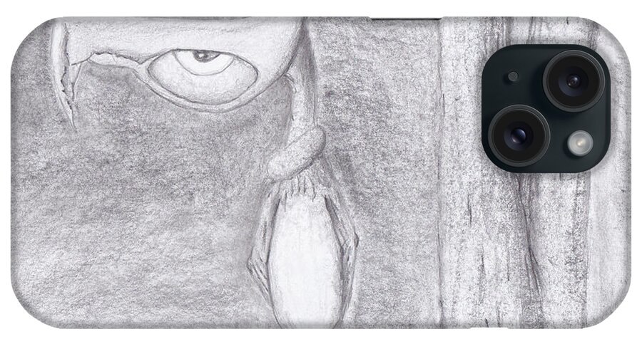 Graphite iPhone Case featuring the drawing Fantasy Crow by Steven Powers SMP