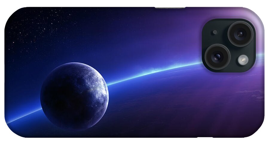 Earth iPhone Case featuring the photograph Fantasy Earth and Moon with colourful sunrise by Johan Swanepoel