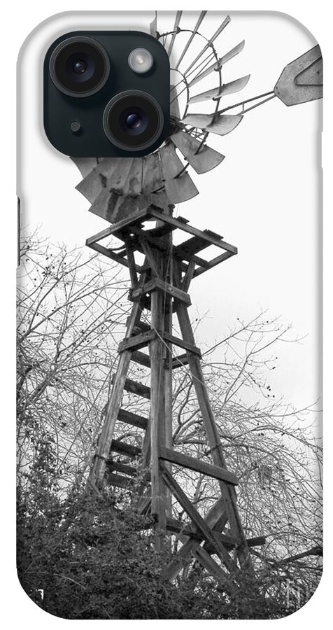 Windmill iPhone Case featuring the photograph Farm Windmill - Black and White by Carol Groenen